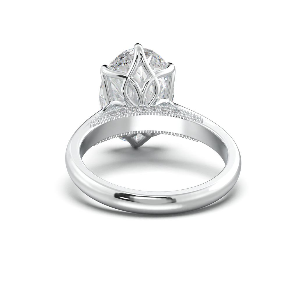 Oval Tulip Setting Hidden bridge Halo Engagement Ring
