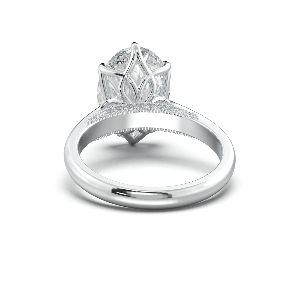 Oval Tulip Setting Hidden bridge Halo Engagement Ring