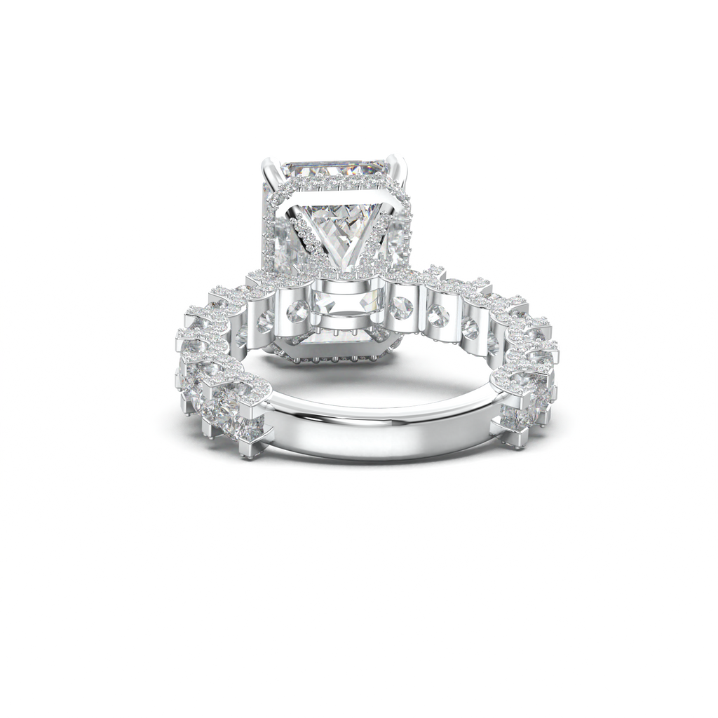 Emerald Diamond Band Engagement Ring