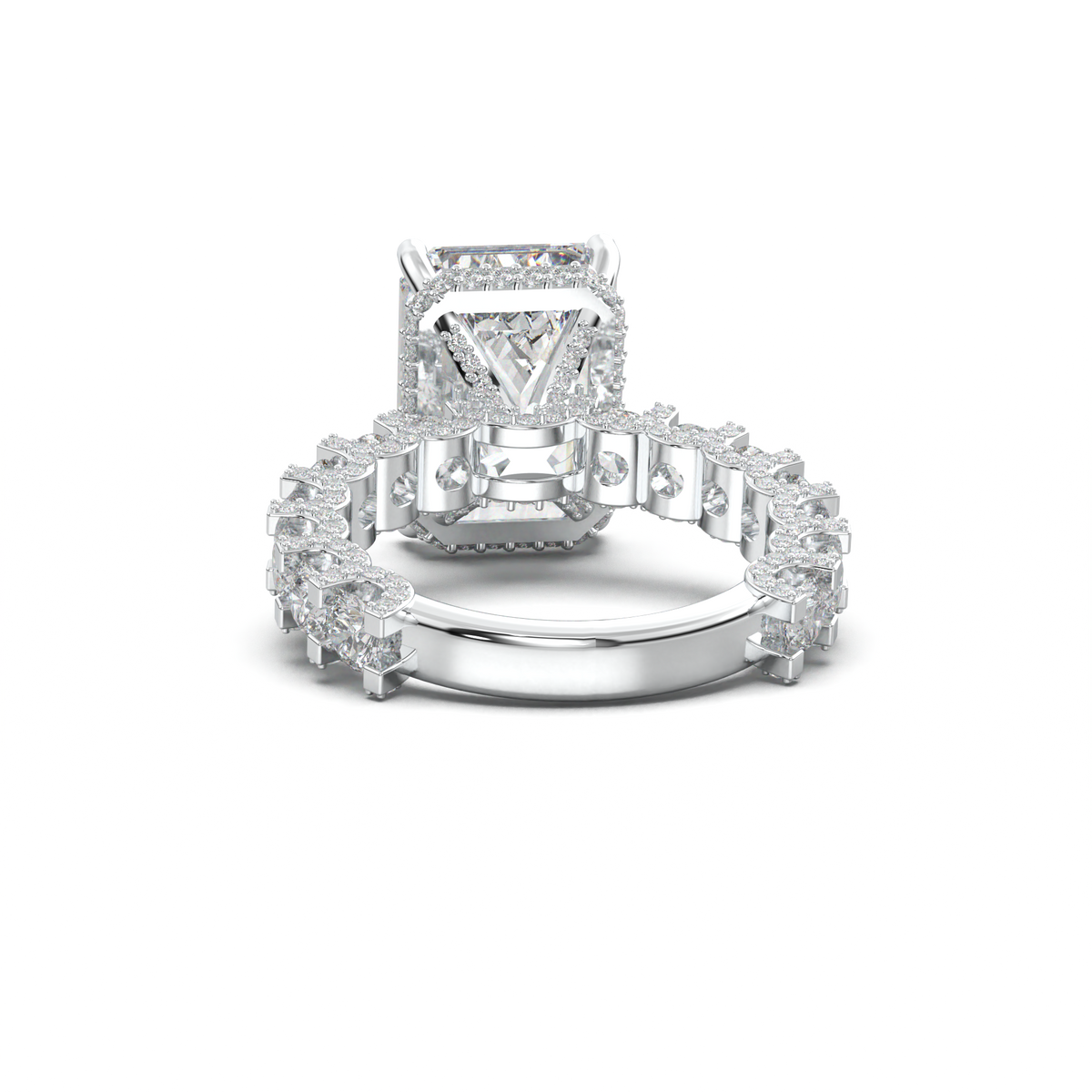 Emerald Diamond Band Engagement Ring