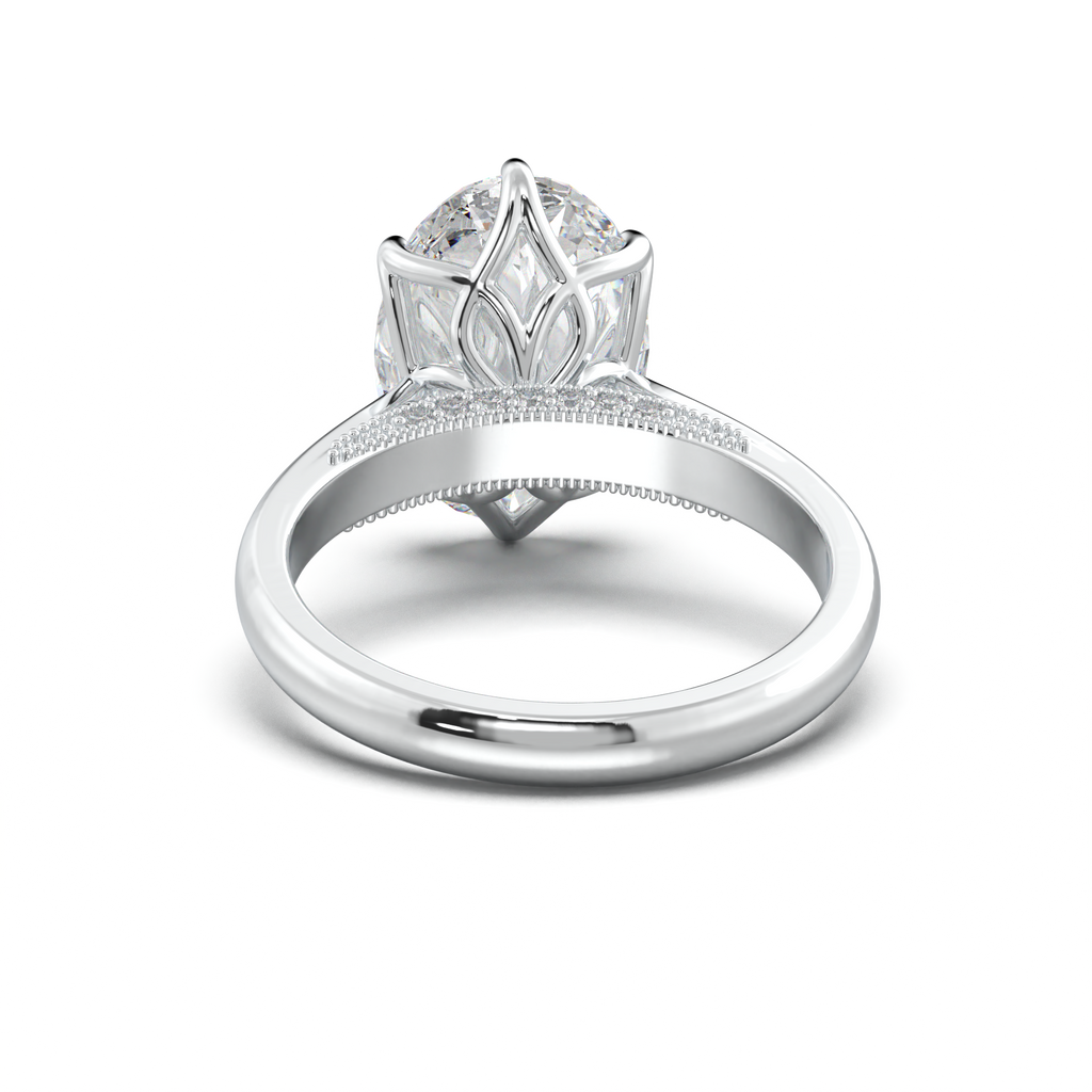 Oval Tulip Setting Hidden bridge Halo Engagement Ring