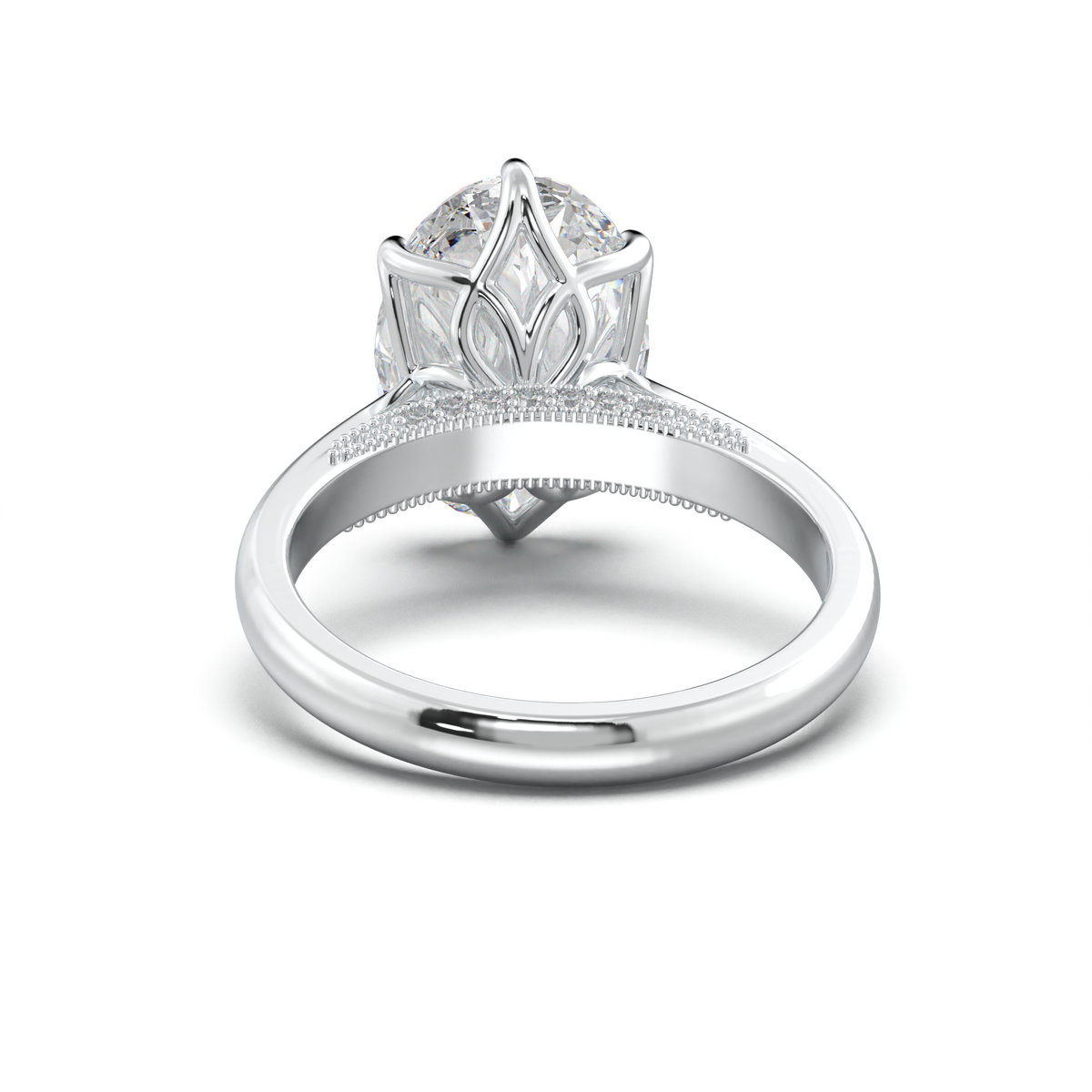 Oval Tulip Setting Hidden bridge Halo Engagement Ring