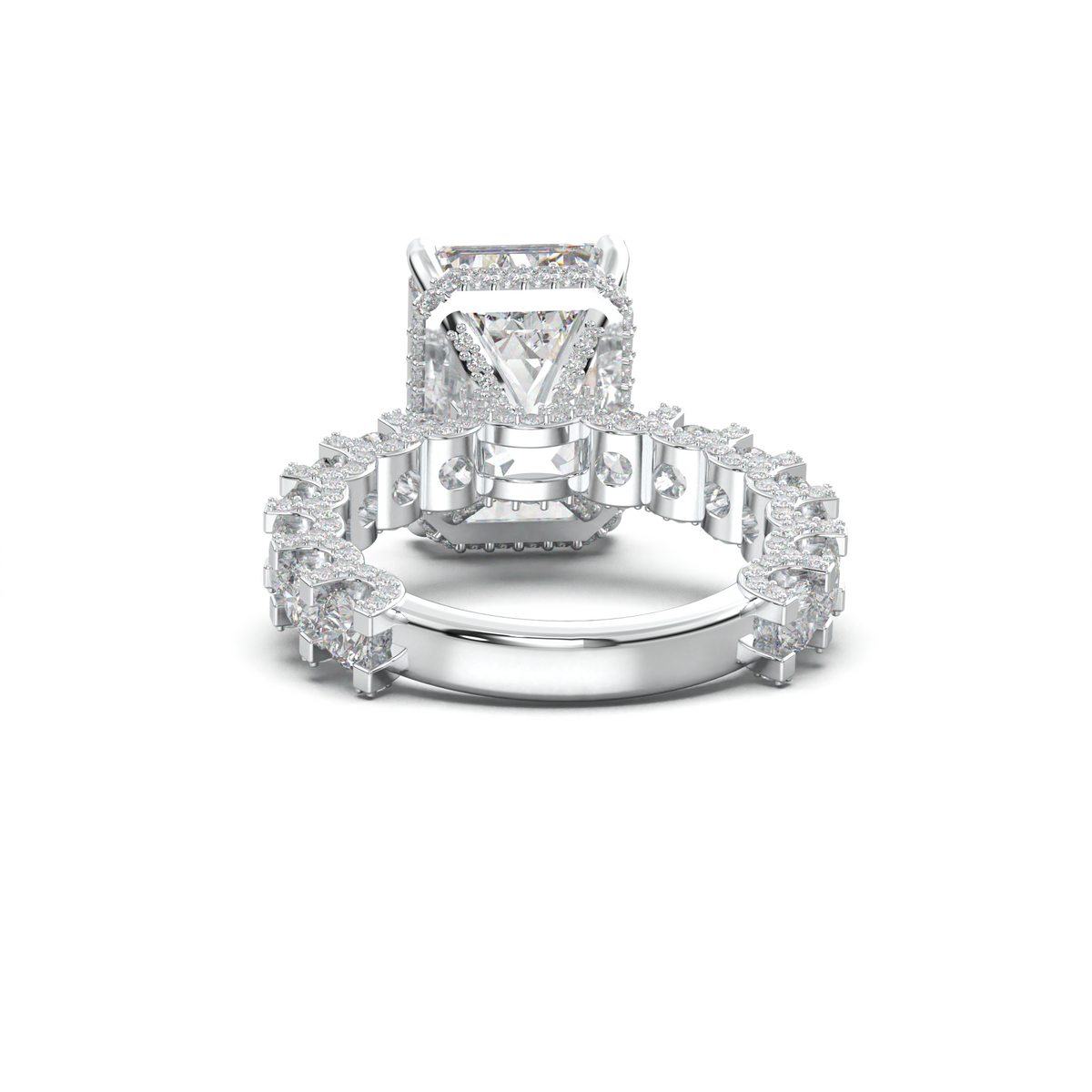 Emerald Diamond Band Engagement Ring