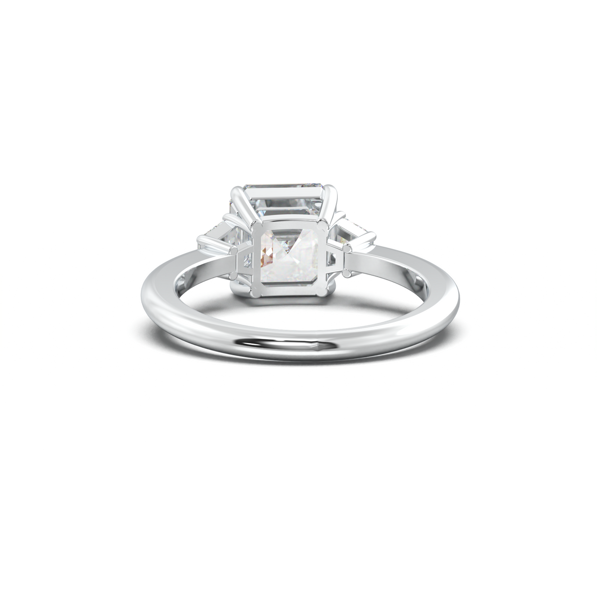 Asscher Baguette Three-Stone Engagement Ring