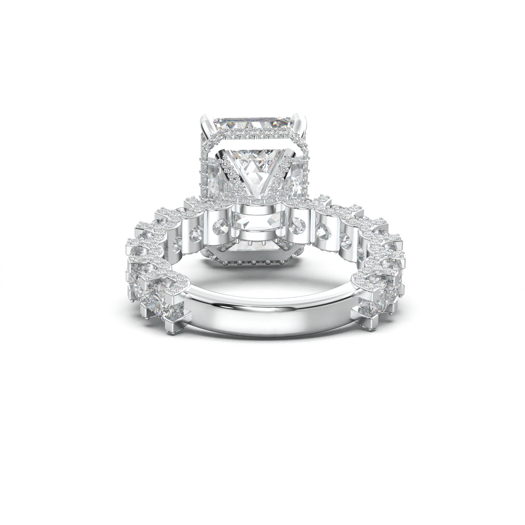 Emerald Diamond Band Engagement Ring