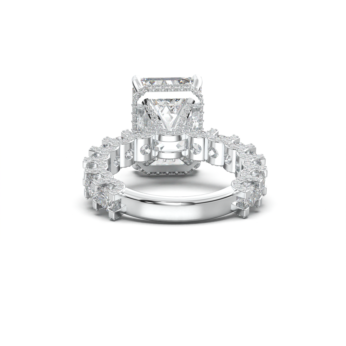 Emerald Diamond Band Engagement Ring