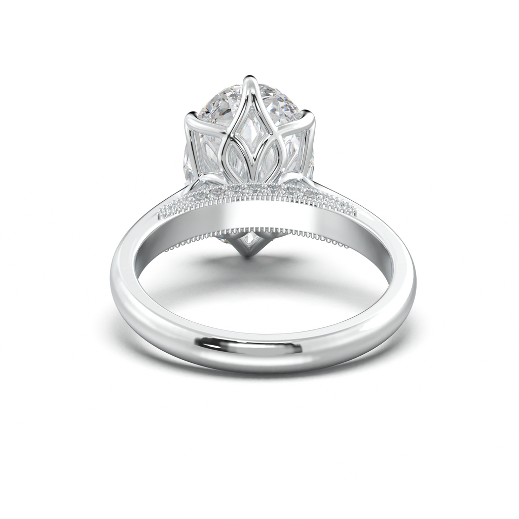 Oval Tulip Setting Hidden bridge Halo Engagement Ring