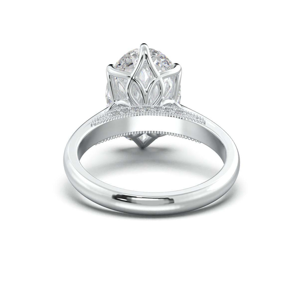 Oval Tulip Setting Hidden bridge Halo Engagement Ring