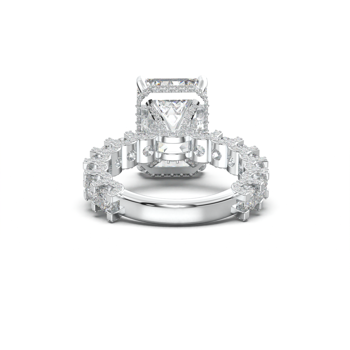 Emerald Diamond Band Engagement Ring