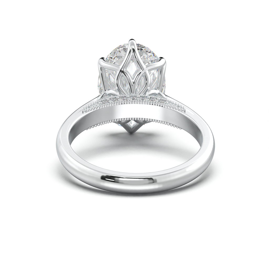 Oval Tulip Setting Hidden bridge Halo Engagement Ring