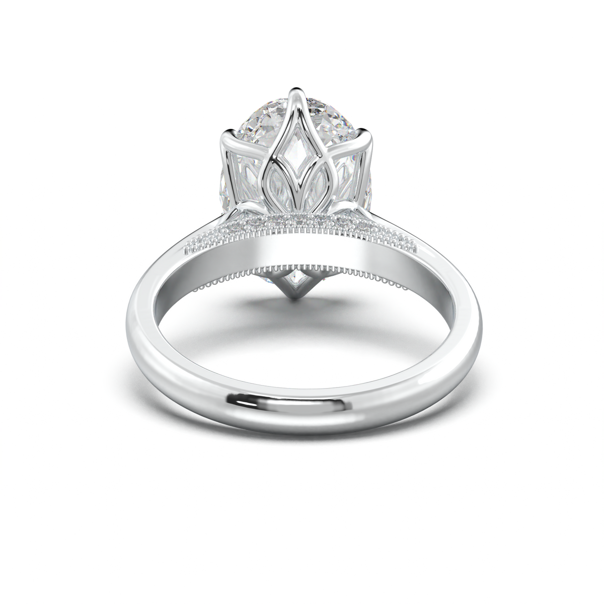 Oval Tulip Setting Hidden bridge Halo Engagement Ring