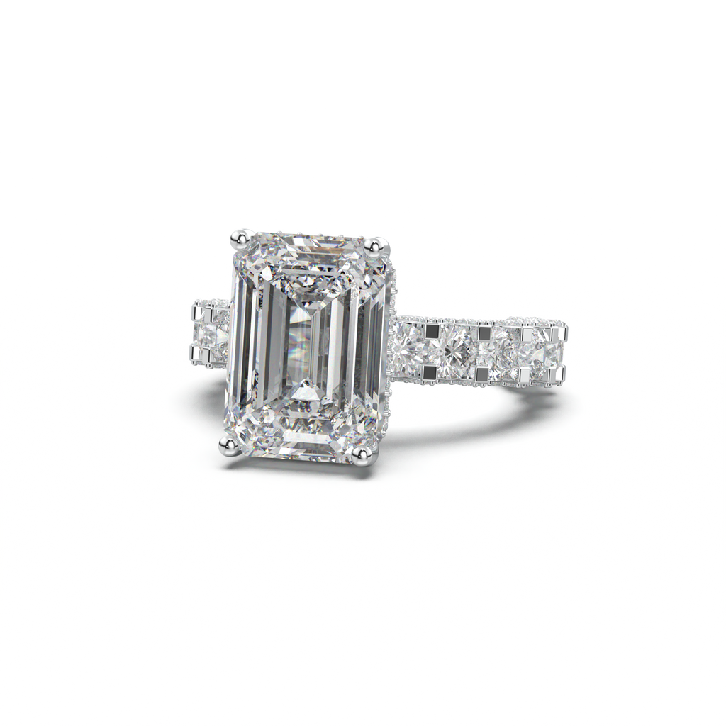 Emerald Diamond Band Engagement Ring