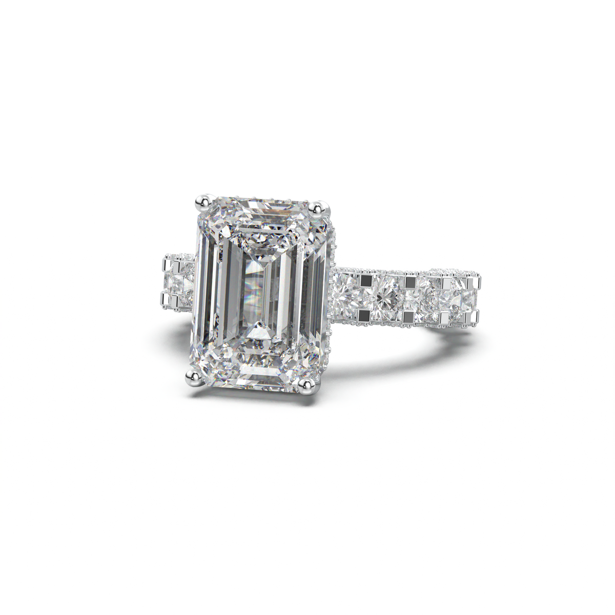 Emerald Diamond Band Engagement Ring