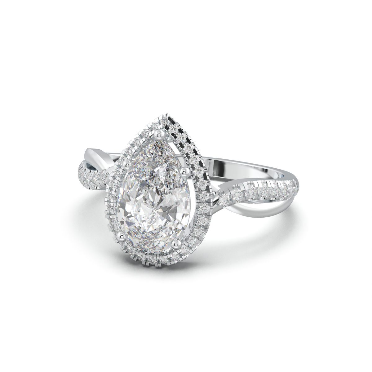 Pear Halo Twisted Pavé Engagement Ring