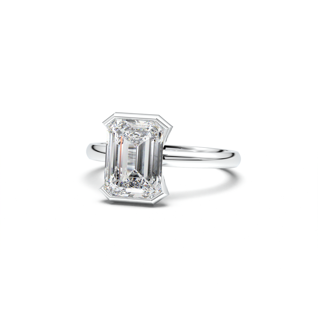Emerald Cut Half-Bezel Engagement Ring