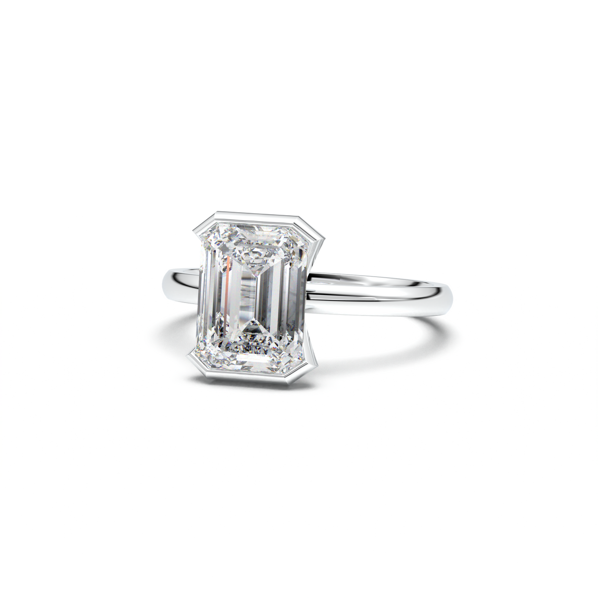 Emerald Cut Half-Bezel Engagement Ring