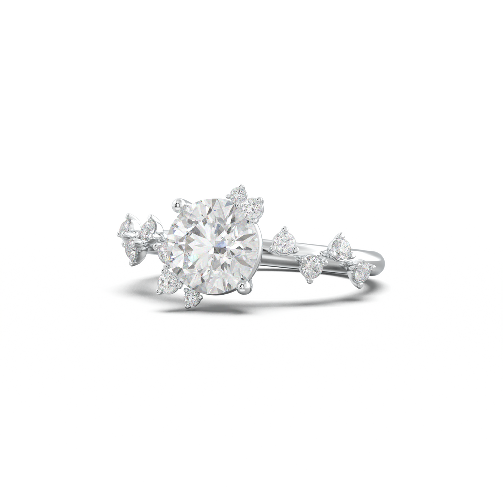 Round Botanical Accent Engagement Ring