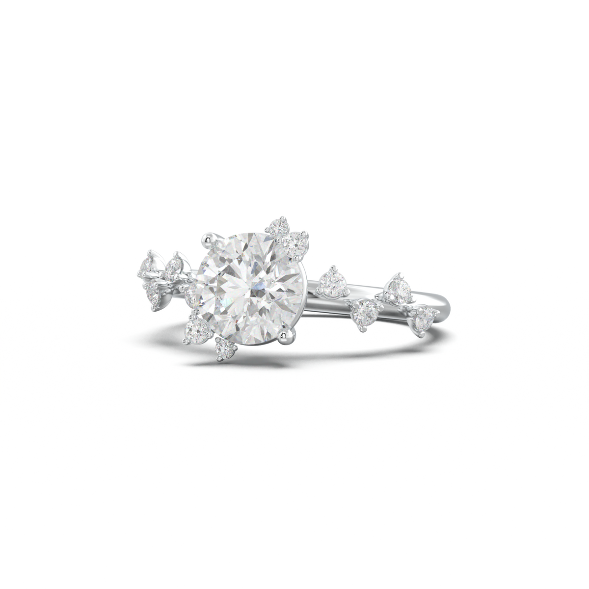 Round Botanical Accent Engagement Ring