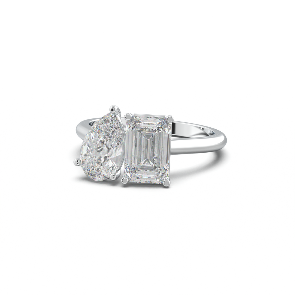 Pear & Emerald Toi et Moi Engagement Ring