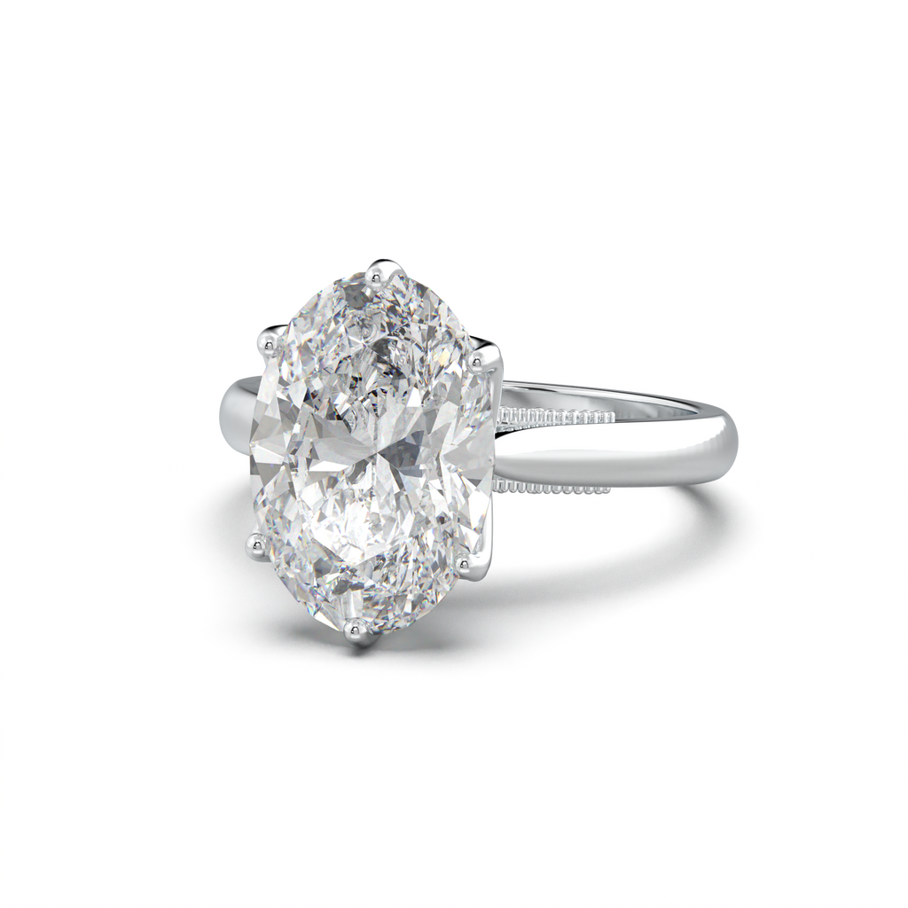 Oval Tulip Setting Hidden bridge Halo Engagement Ring