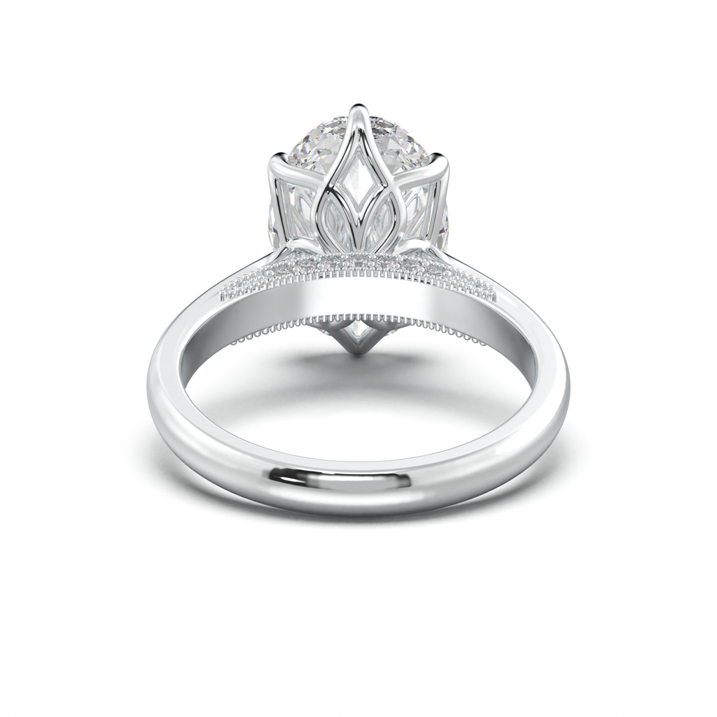 Oval Tulip Setting Hidden bridge Halo Engagement Ring