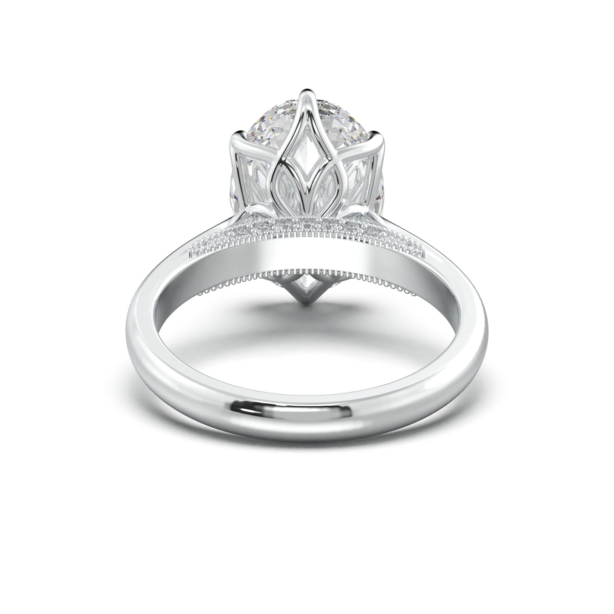 Oval Tulip Setting Hidden bridge Halo Engagement Ring