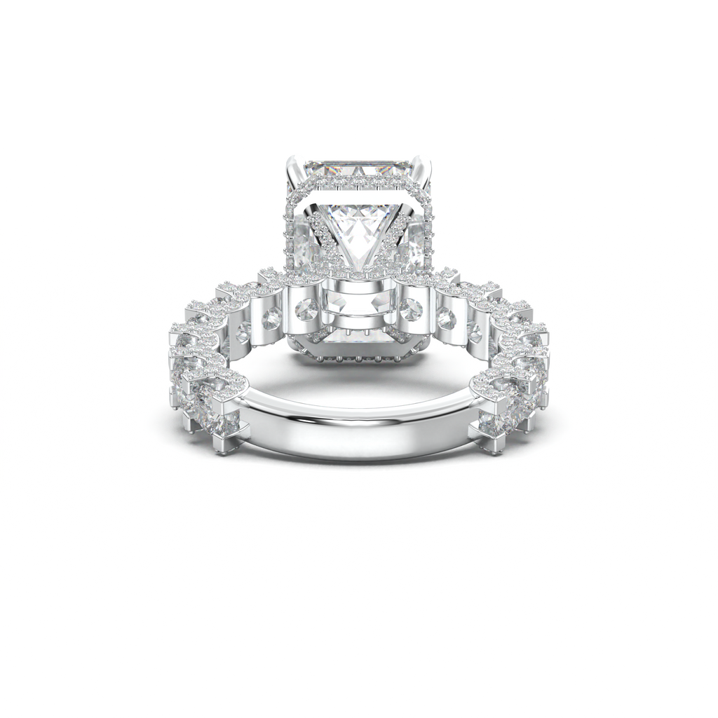 Emerald Diamond Band Engagement Ring