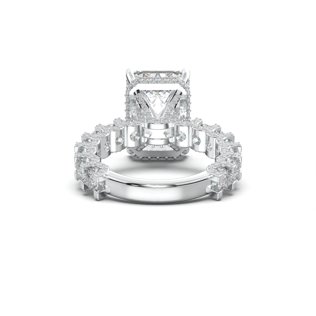 Emerald Diamond Band Engagement Ring