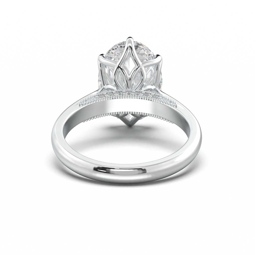 Oval Tulip Setting Hidden bridge Halo Engagement Ring