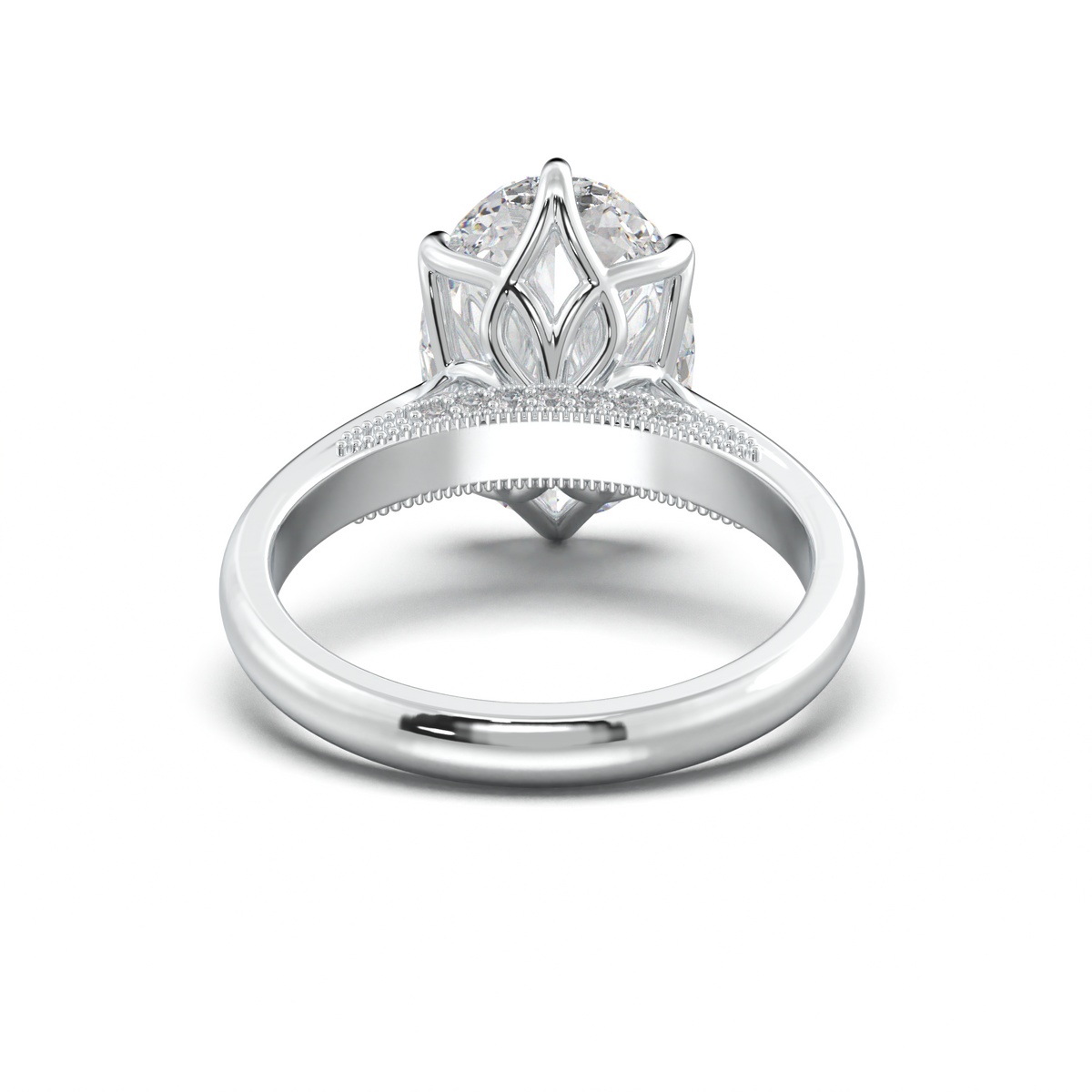 Oval Tulip Setting Hidden bridge Halo Engagement Ring