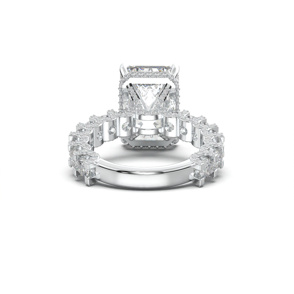 Emerald Diamond Band Engagement Ring