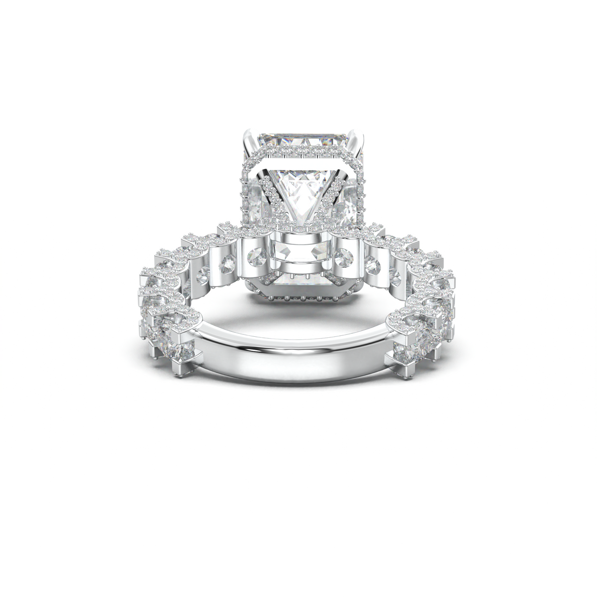 Emerald Diamond Band Engagement Ring