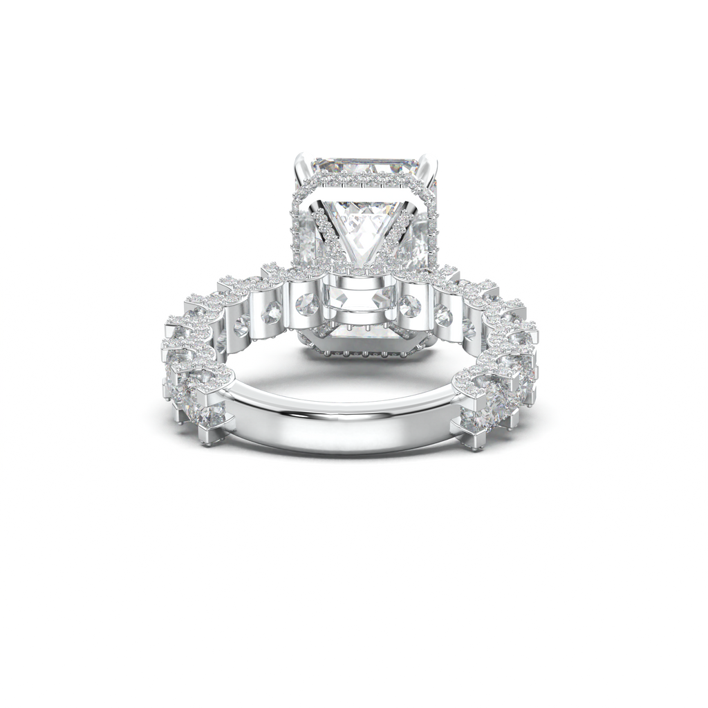 Emerald Diamond Band Engagement Ring