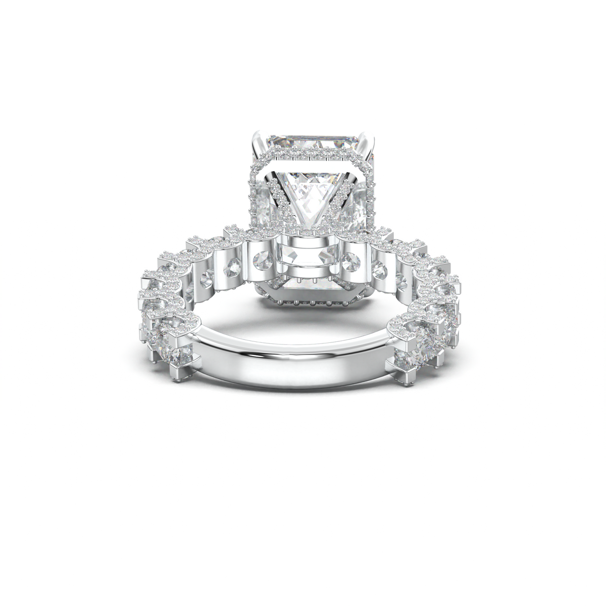 Emerald Diamond Band Engagement Ring
