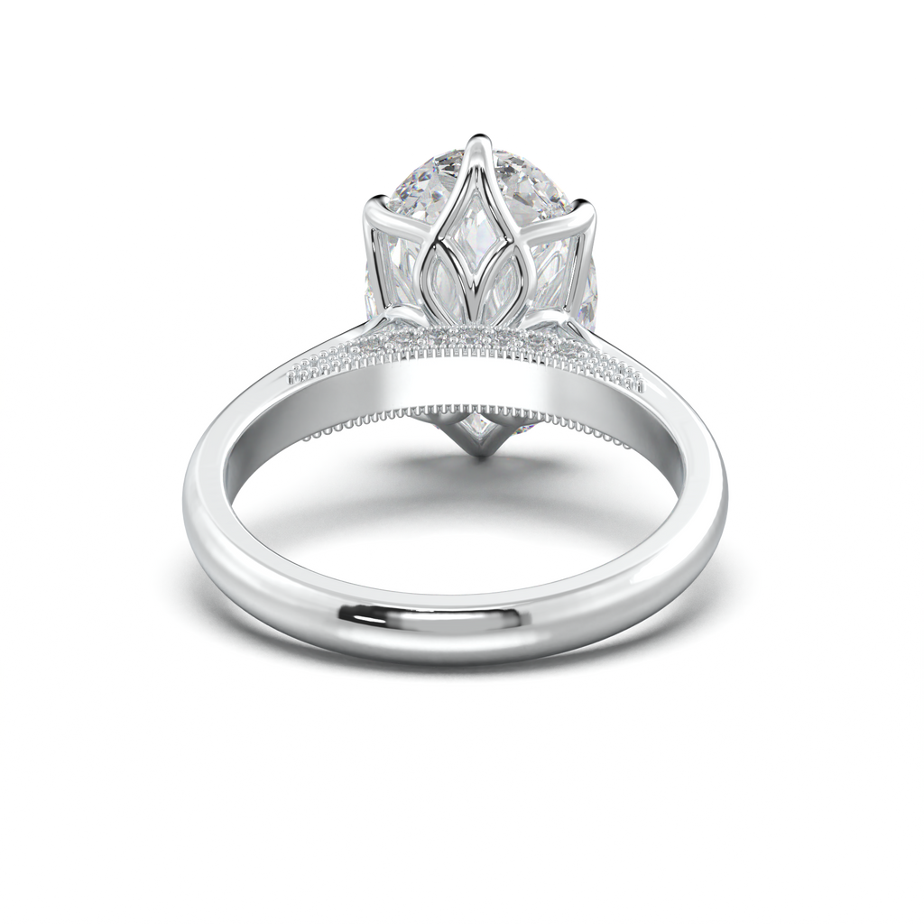 Oval Tulip Setting Hidden bridge Halo Engagement Ring