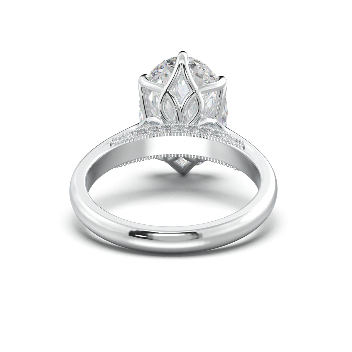 Oval Tulip Setting Hidden bridge Halo Engagement Ring
