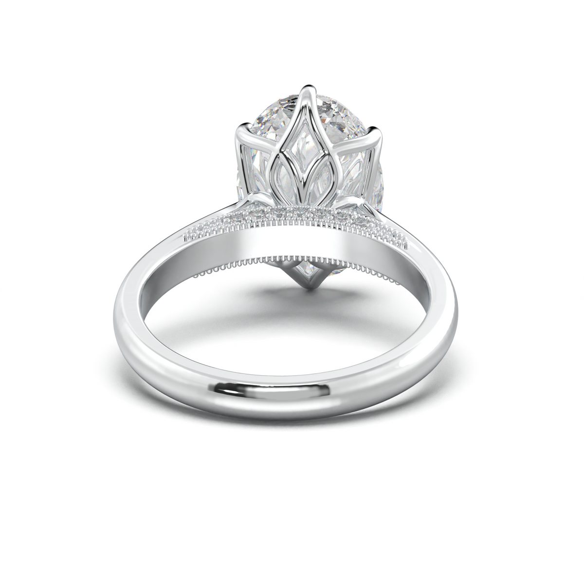 Oval Tulip Setting Hidden bridge Halo Engagement Ring