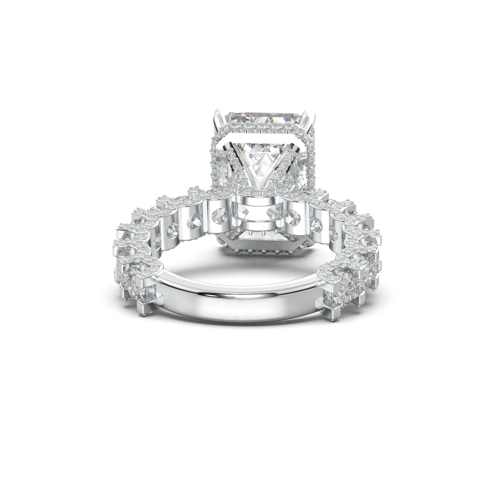 Emerald Diamond Band Engagement Ring