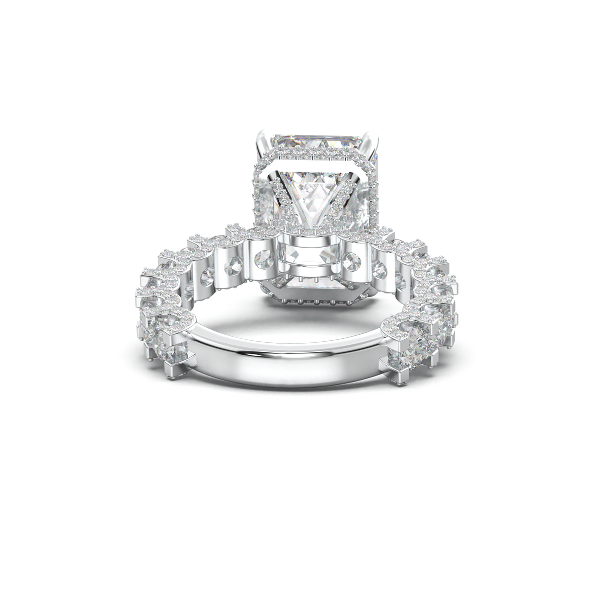 Emerald Diamond Band Engagement Ring