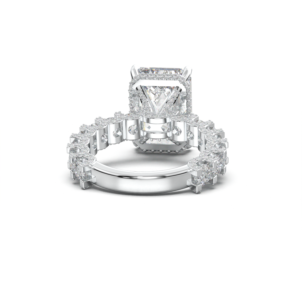 Emerald Diamond Band Engagement Ring