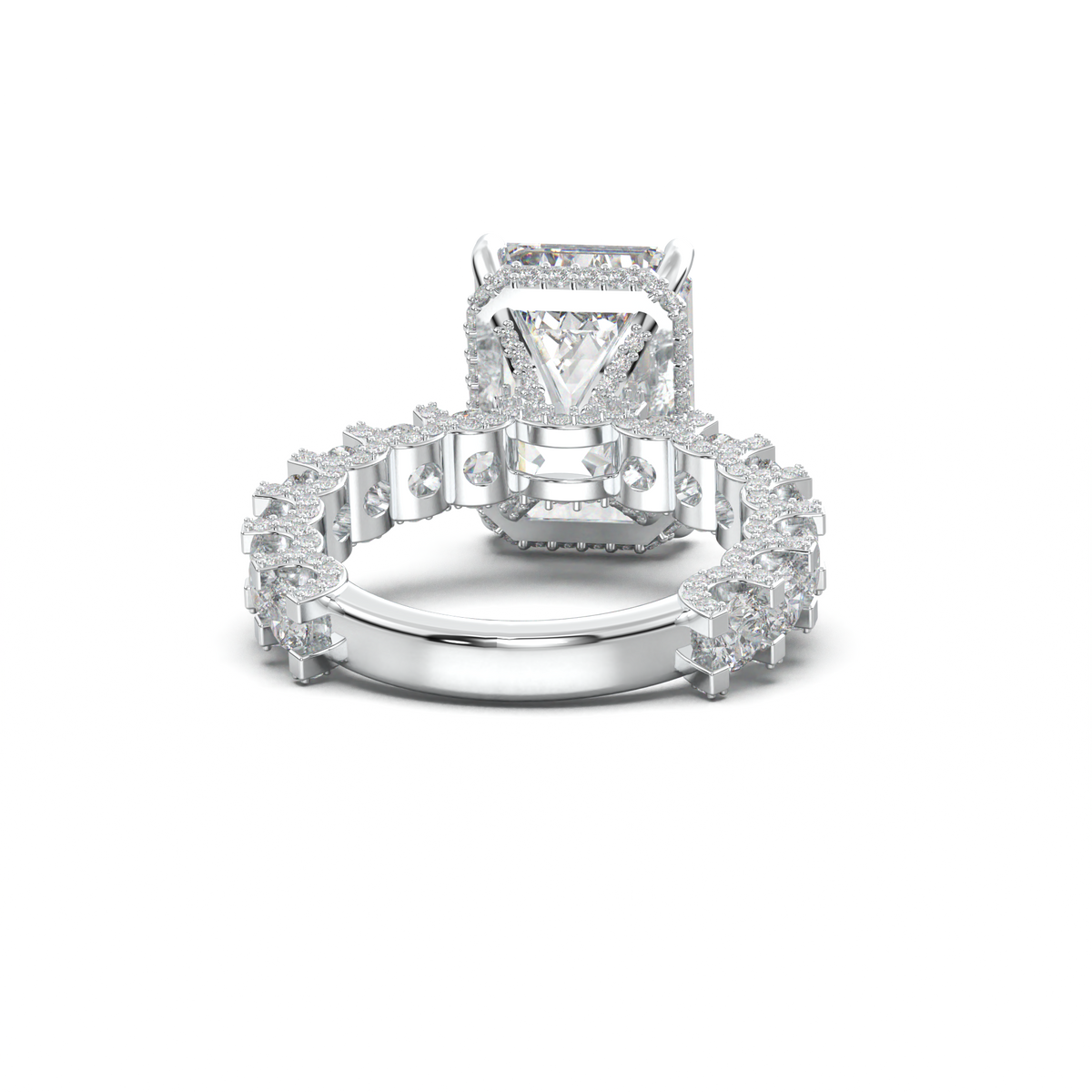 Emerald Diamond Band Engagement Ring