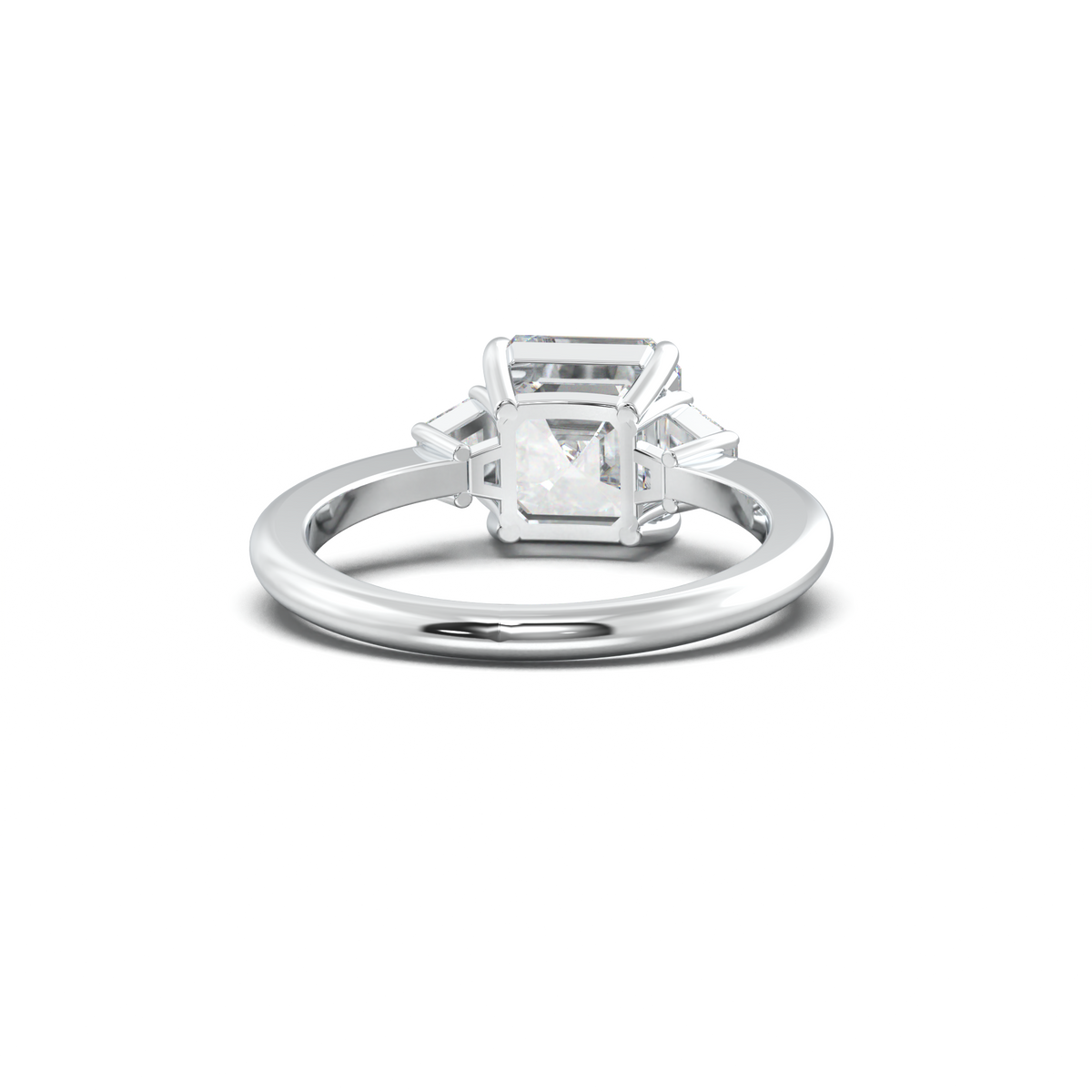 Asscher Baguette Three-Stone Engagement Ring