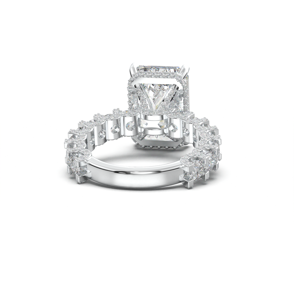 Emerald Diamond Band Engagement Ring