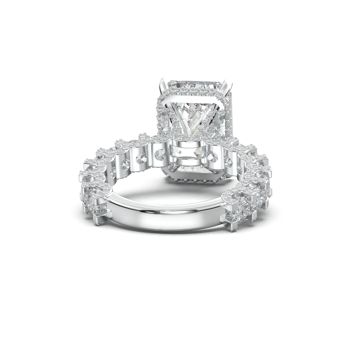 Emerald Diamond Band Engagement Ring