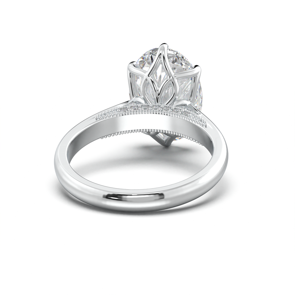 Oval Tulip Setting Hidden bridge Halo Engagement Ring