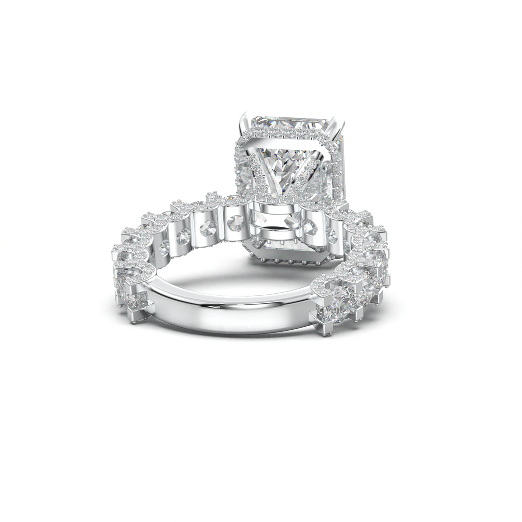 Emerald Diamond Band Engagement Ring