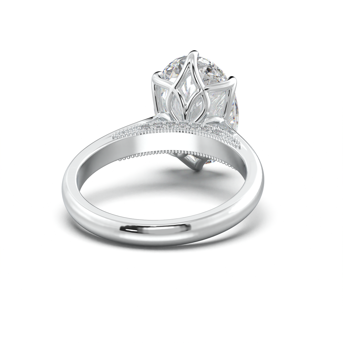 Oval Tulip Setting Hidden bridge Halo Engagement Ring