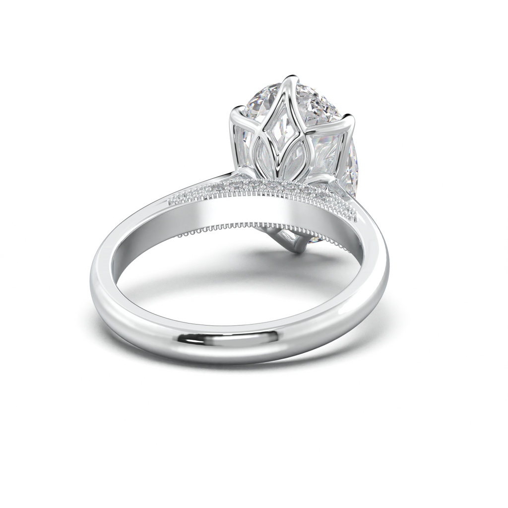 Oval Tulip Setting Hidden bridge Halo Engagement Ring