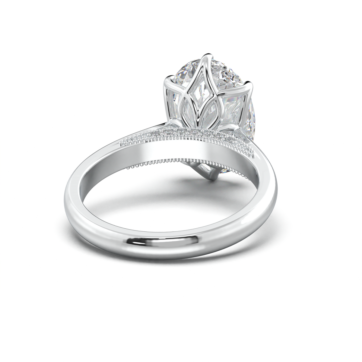 Oval Tulip Setting Hidden bridge Halo Engagement Ring
