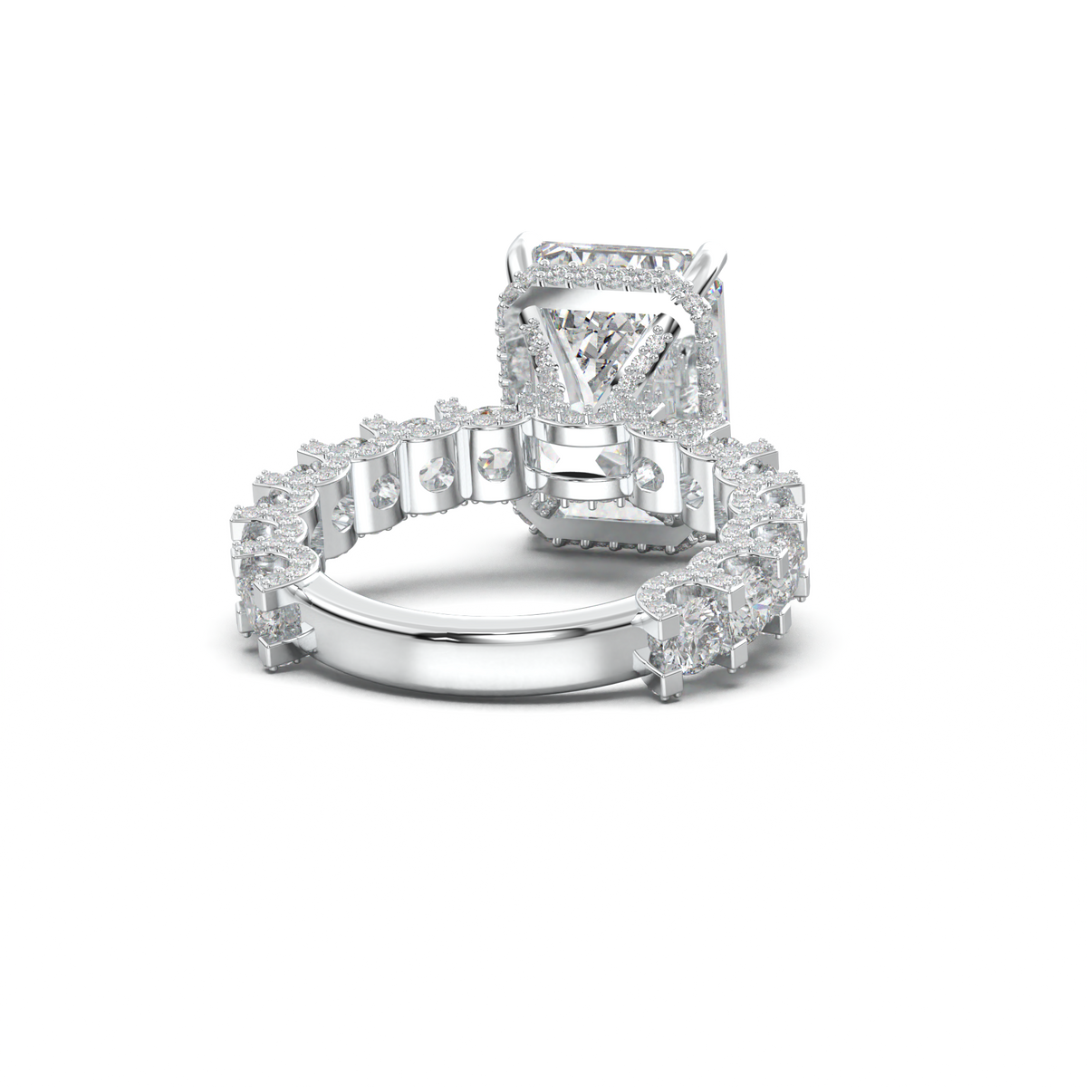 Emerald Diamond Band Engagement Ring
